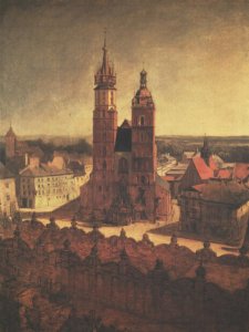 View of the St. Mary's Church from the Town Hall Tower in Cracow